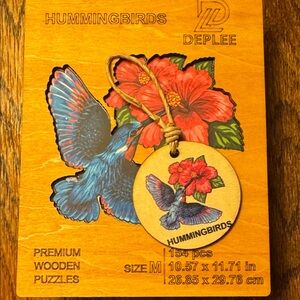 Hummingbirds Wooden Puzzle - Blue and Red